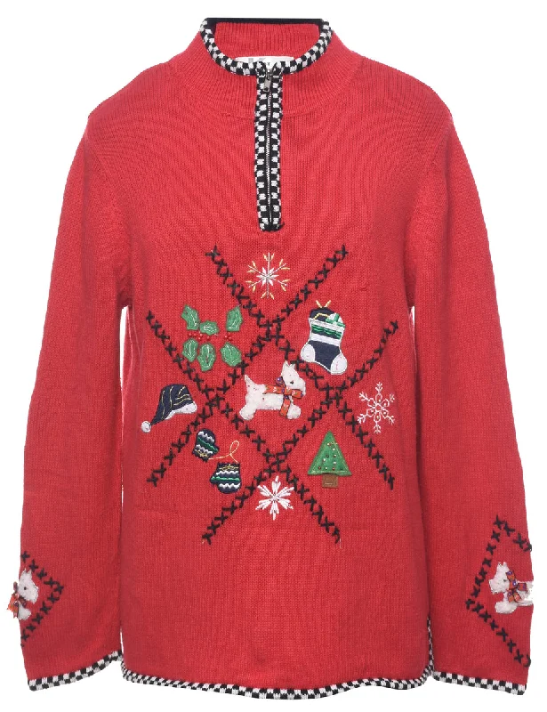 classic jacketEmbroidered Christmas Jumper - L