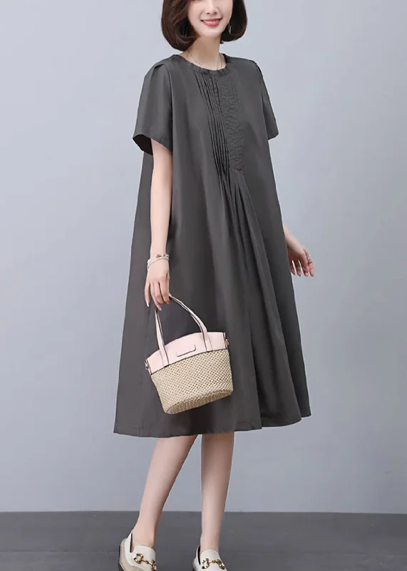 Savings Bonanza mini dressWomen Grey O-Neck Solid Cotton Dresses Summer