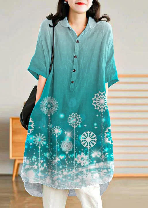 velvet dressJade blue-snowflake Linen Women Casual Linen Shirt Dress