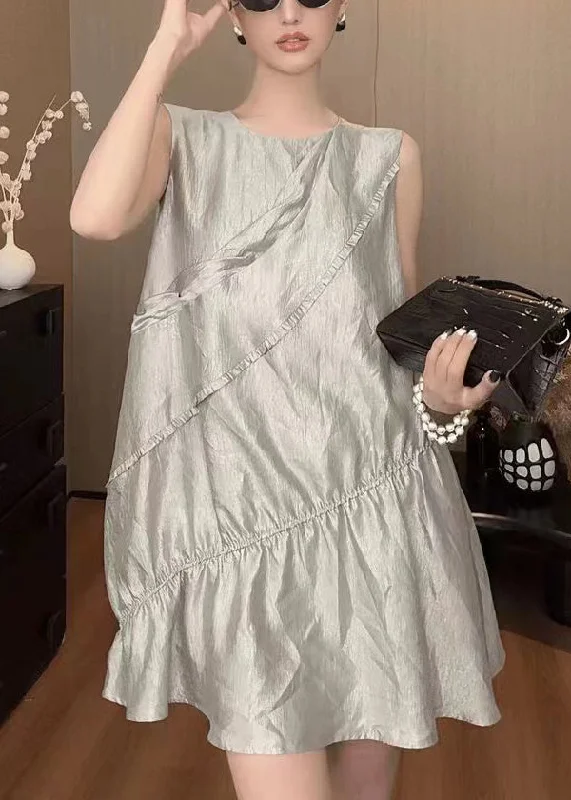 Price Rollback fitted dressNew Grey O Neck Solid Cotton Mid Dress Sleeveless