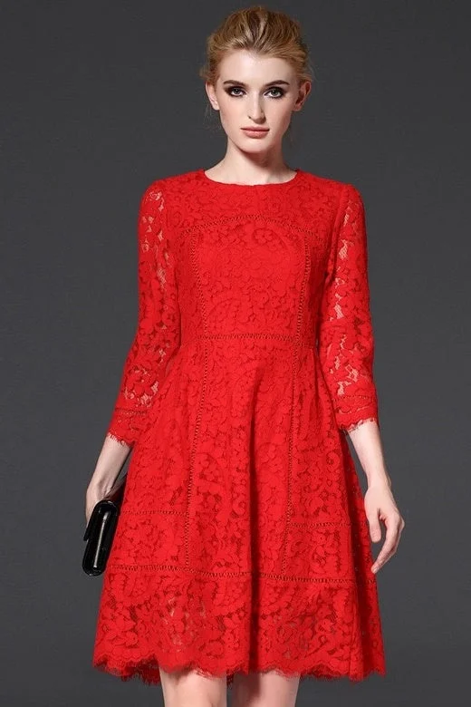 trendy wrap dressRed Floral Lace Dress