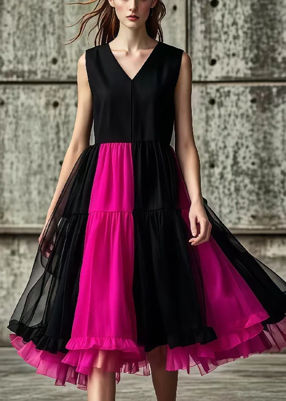 Take Advantage cocktail dressFrench Black Patchwork Exra Large Hem Cotton Vestidos Dresses Summer