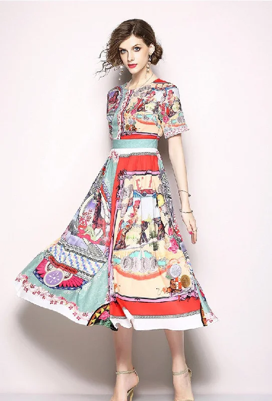 Blowout Sale printed dressShort Sleeve Vintage Print Dress