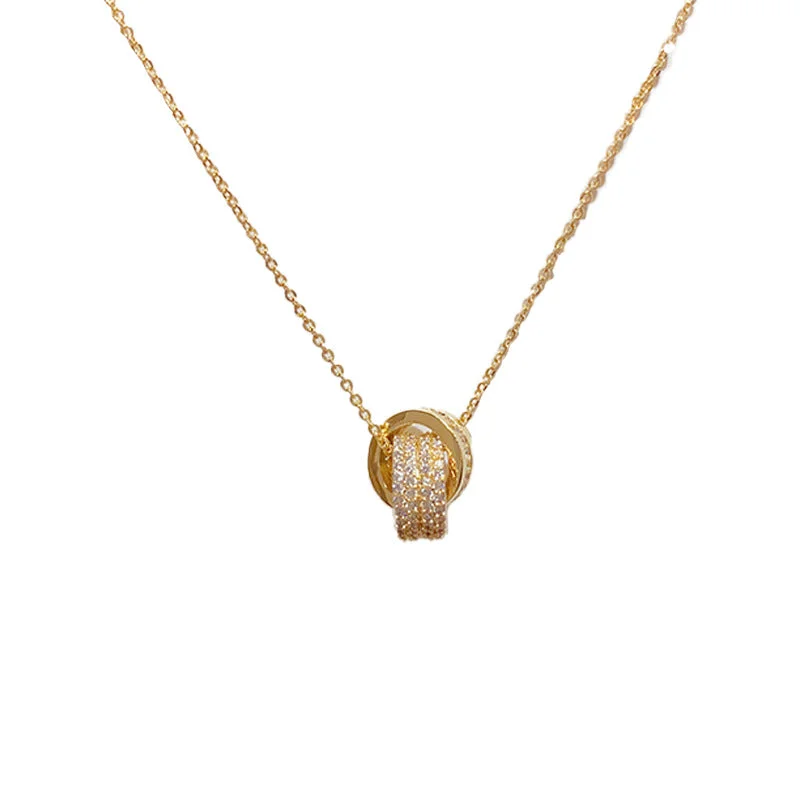Loyalty Reward textured dressMicro-encrusted zircon intersecting ring necklace double ring buckle    701287105016