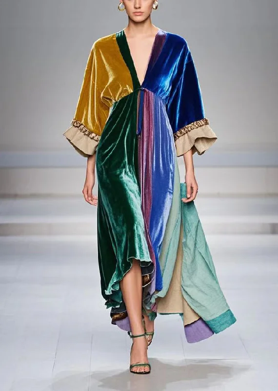 Price Cut casual slip dressArt Colorblock Asymmetrical Patchwork Silk Velvet Robe Dress Bracelet Sleeve Price Cut casual slip dressArt Colorblock Asymmetrical Patchwork Silk Velvet Robe Dress Bracelet Sleeve