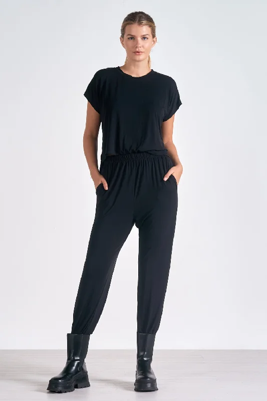 Big Savings Elan Black Short-sleeved Jumpsuit