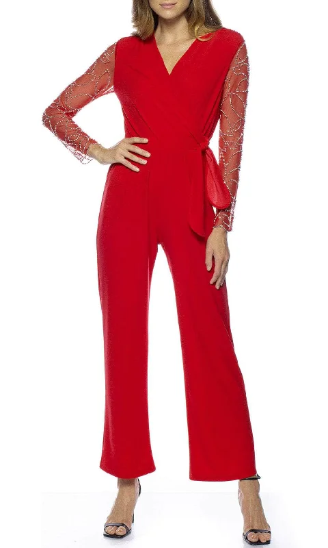 Hurry In Marina 268040 - Embellished Long Sleeve V-Neck Jumpsuit