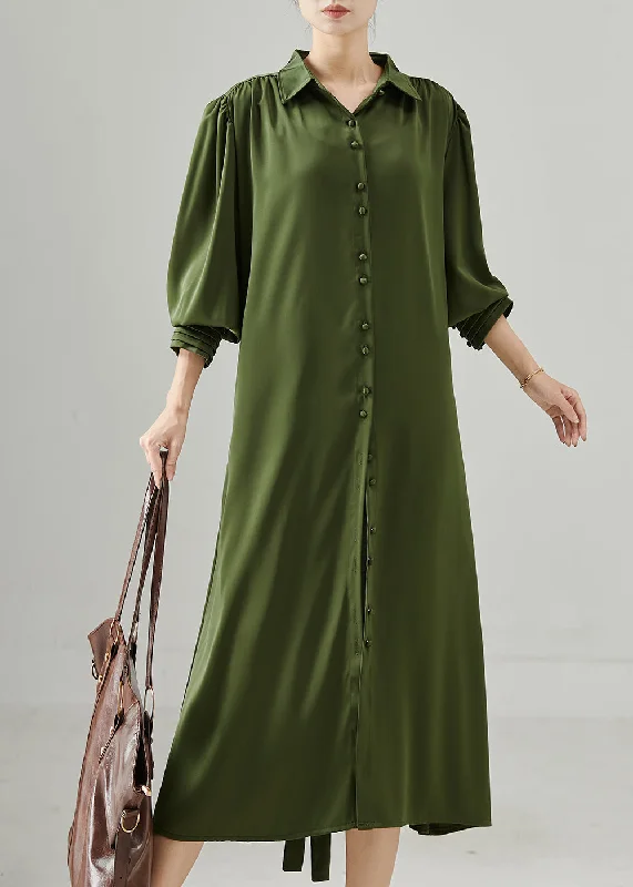 sleeveless dressModern Army Green Tie Waist Chiffon Dress Spring