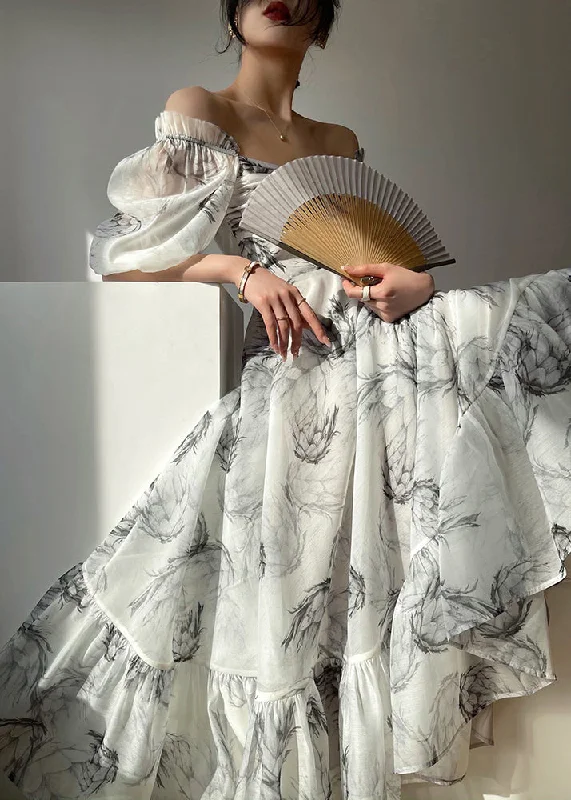 Can't Miss pleated dressFitted V Neck Print Neck Tie Wrinkled Chiffon Maxi Dress Short Sleeve