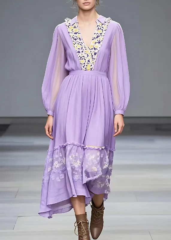 Year-End Clearance stylish dressFitted Purple V Neck Ruffled Patchwork Maxi Dresses Fall Year-End Clearance stylish dressFitted Purple V Neck Ruffled Patchwork Maxi Dresses Fall