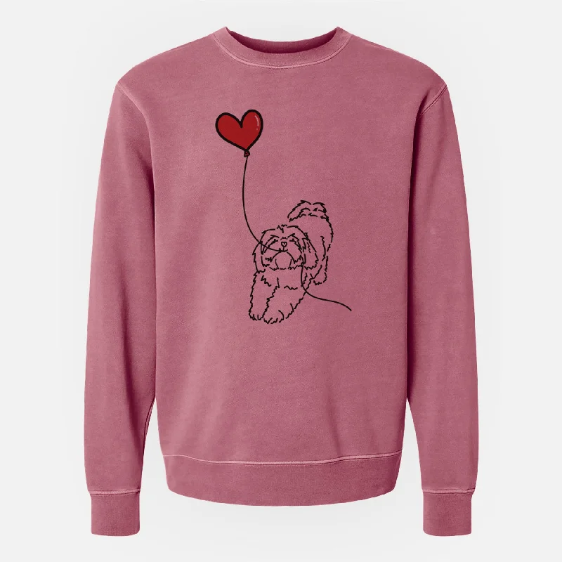 bold workout sweatshirtLhasa Apso Heart String - Unisex Pigment Dyed Crew Sweatshirt