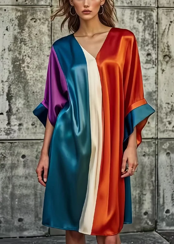 chic dressBohemian Colorblock Asymmetrical Patchwork Silk Day Dress Summer