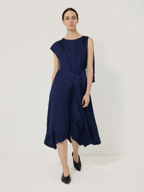Deal Zone textured dressViscose Drape Cape Dress | Navy