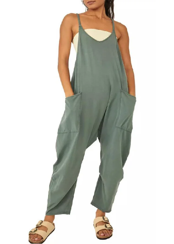 Price Cut Modern Green V Neck Patchwork Solid Jumpsuit Summer LY1955