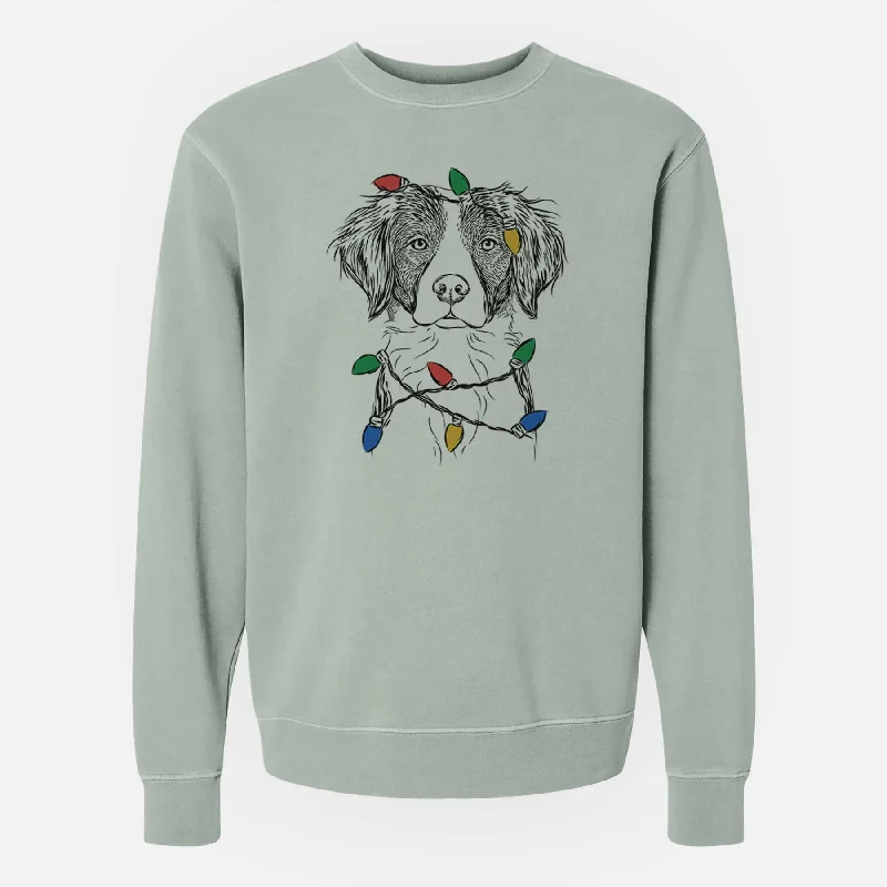 versatile gym hoodieChristmas Lights Remi the Brittany - Unisex Pigment Dyed Crew Sweatshirt