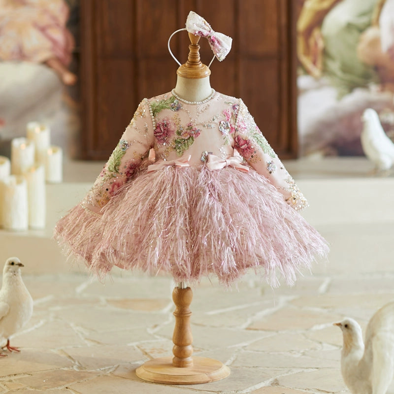 Midnight Madness ruffle dressSequined Long Sleeve Dress Girls Pink Birthday Dress Flower Girl Princess Dress