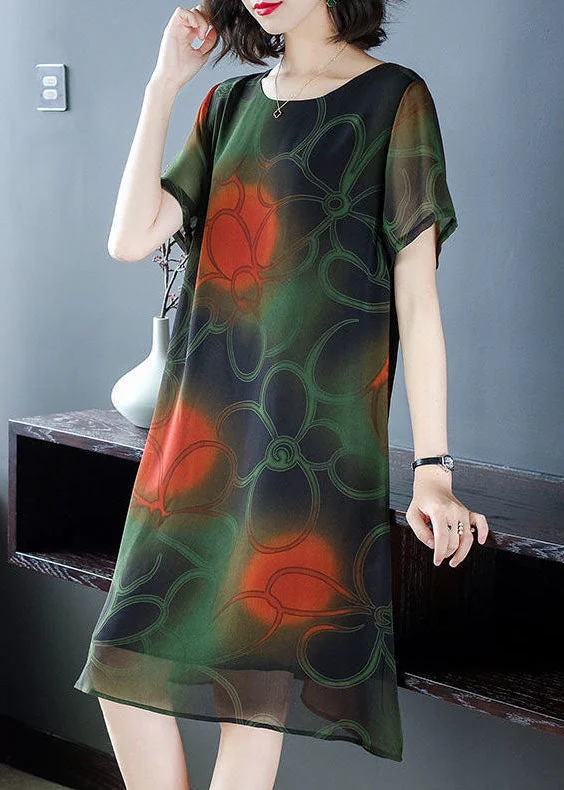 spaghetti strap dressBlackish Green Print Chiffon Long Dress Oversized Summer