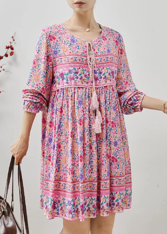 Act Fast party dressFine Pink Tasseled Print Cotton Beach Dresses Fall