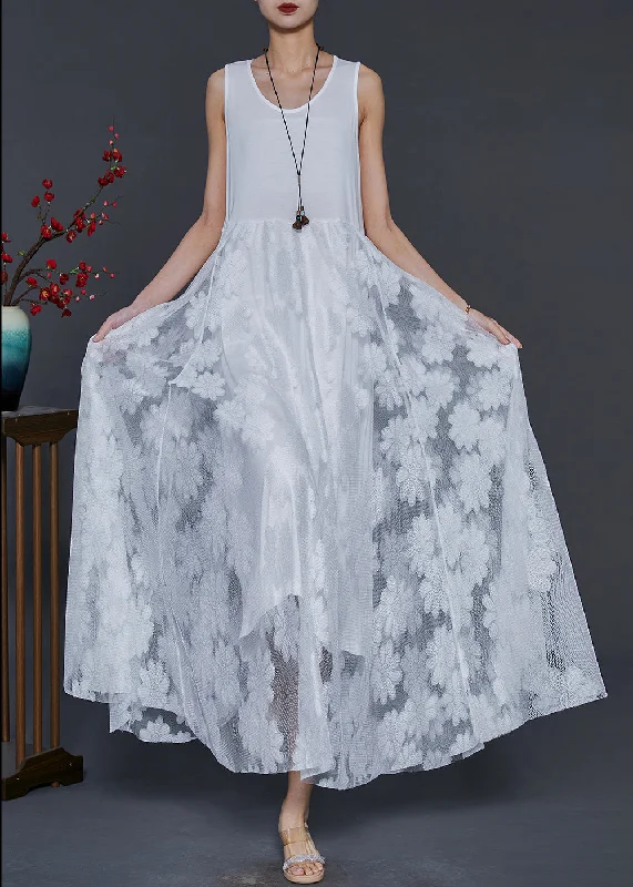 Exclusive Savings textured dressWhite Lace Dress Embroidered Exra Large Hem Sleeveless Exclusive Savings textured dressWhite Lace Dress Embroidered Exra Large Hem Sleeveless