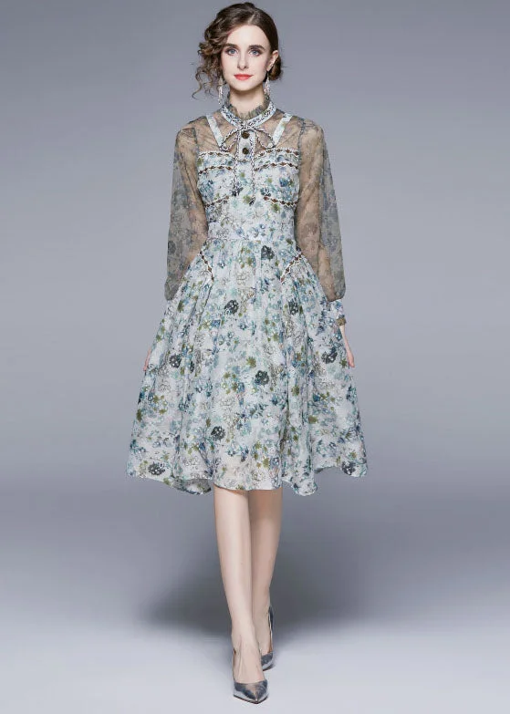 Discount Deals long-sleeve floral dressItalian Green Stand Collar Tulle Patchwork Chiffon Maxi Dresses Discount Deals long-sleeve floral dressItalian Green Stand Collar Tulle Patchwork Chiffon Maxi Dresses