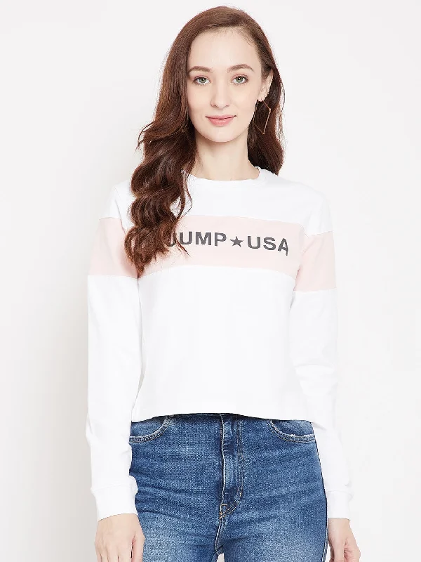 fitted workout hoodieJUMP USA Women White Round Neck Sweatshirt