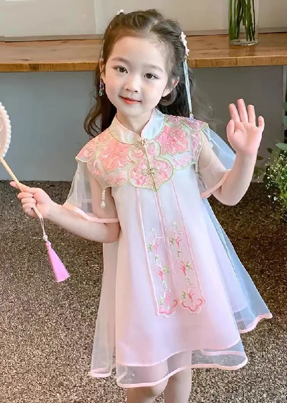 Weekend Flash Sale lace-up dressBeautiful Pink Stand Collar Embroideried Tulle Girls Holiday Tulle Maxi Dress Summer Weekend Flash Sale lace-up dressBeautiful Pink Stand Collar Embroideried Tulle Girls Holiday Tulle Maxi Dress Summer
