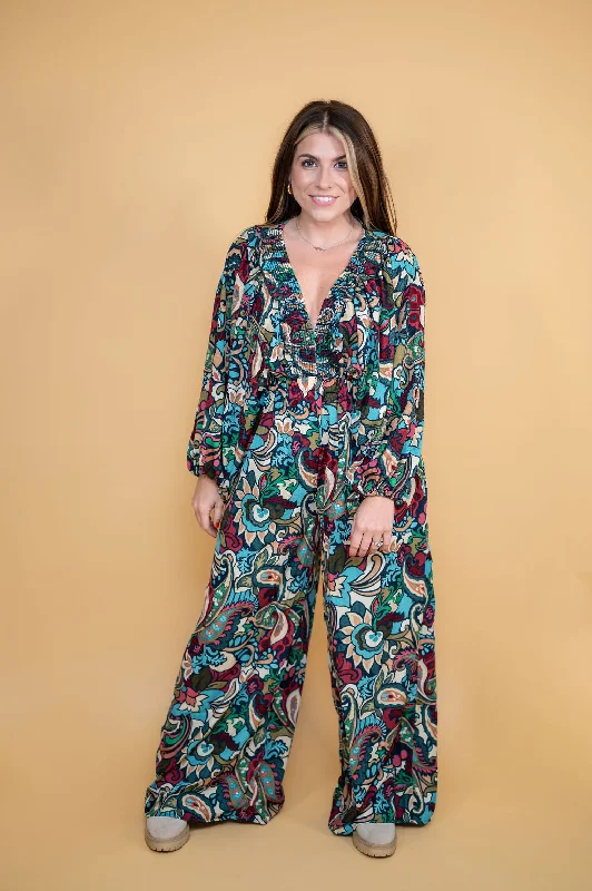 Extra Discounts Jaded Abstract Paisley V-Neck Jumpsuit