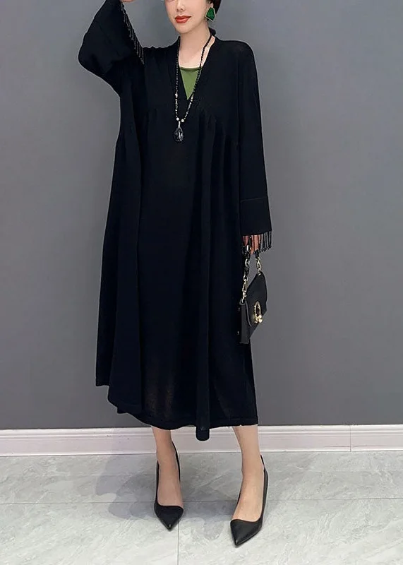 Doorbuster Deal ashionable dressBoutique Black V Neck Patchwork Knit Maxi Dresses Spring