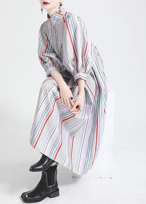 Take Advantage shift dressFashion Stand Collar Multi Striped Puff Sleeve Cotton Party Dress Take Advantage shift dressFashion Stand Collar Multi Striped Puff Sleeve Cotton Party Dress