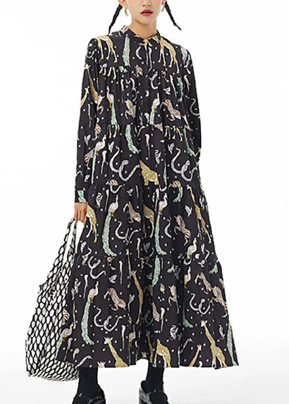 Price Reduction cocktail party dressWomen Black Stand Collar Animal Print Patchwork Cotton Shirts Dress Spring Price Reduction cocktail party dressWomen Black Stand Collar Animal Print Patchwork Cotton Shirts Dress Spring