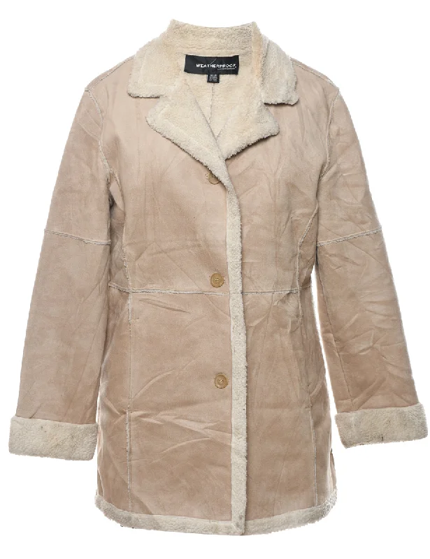 One-DAY Sale casual utility jacketSingle Breasted Beige Suede Shearling Lined Jacket - M One-DAY Sale casual utility jacketSingle Breasted Beige Suede Shearling Lined Jacket - M