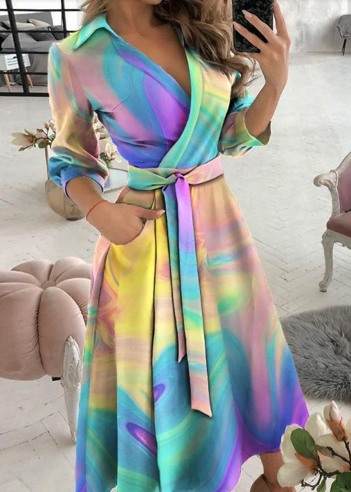 Blowout Sale wrap dressItalian Tie Dye Peter Pan Collar Tie Waist Cotton Dress Fall