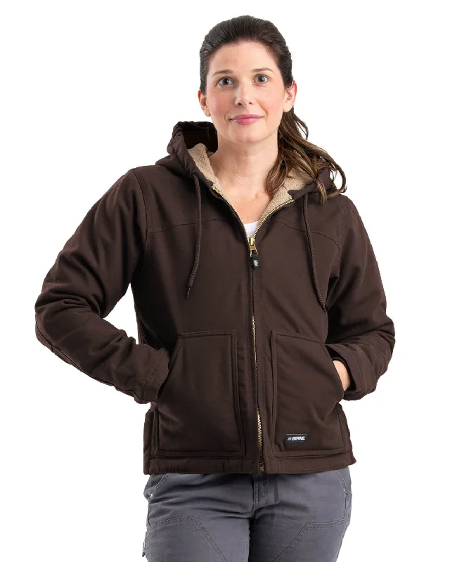 premium puffer coatBerne Ladies Dark Brown 100% Cotton Ladies Hooded Coat Sherpa