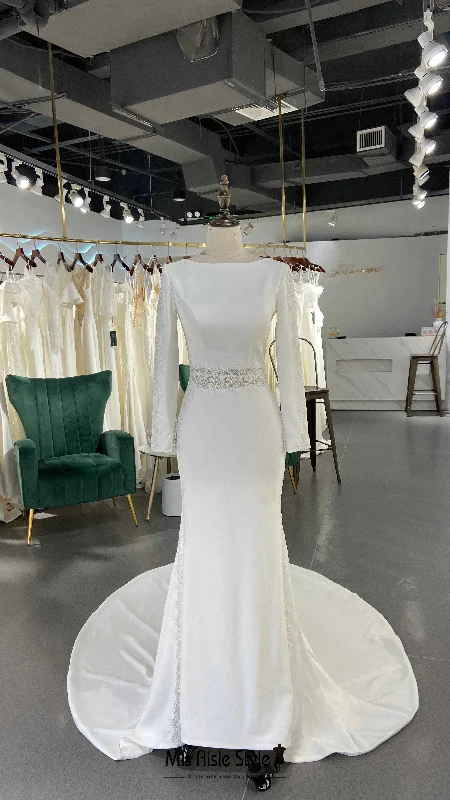 Reduced Prices casual day dressMermaid Long Sleeve Low V-back Wedding Dress