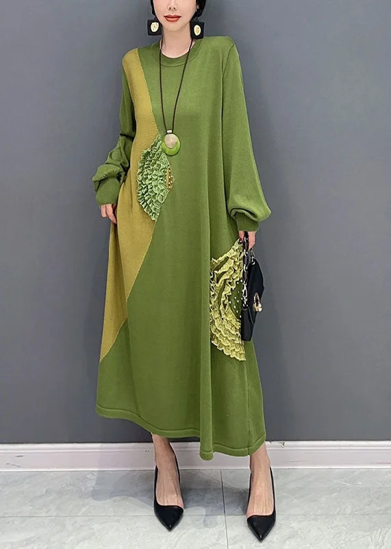 Seasonal Clearance flowy maxi dressPlus Size Green Oversized Patchwork Knit Party Dress Summer