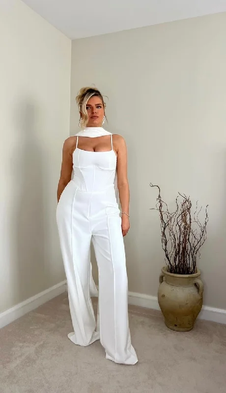 New Deals Club L London Winnie White Corset Jumpsuit With Statement Drape