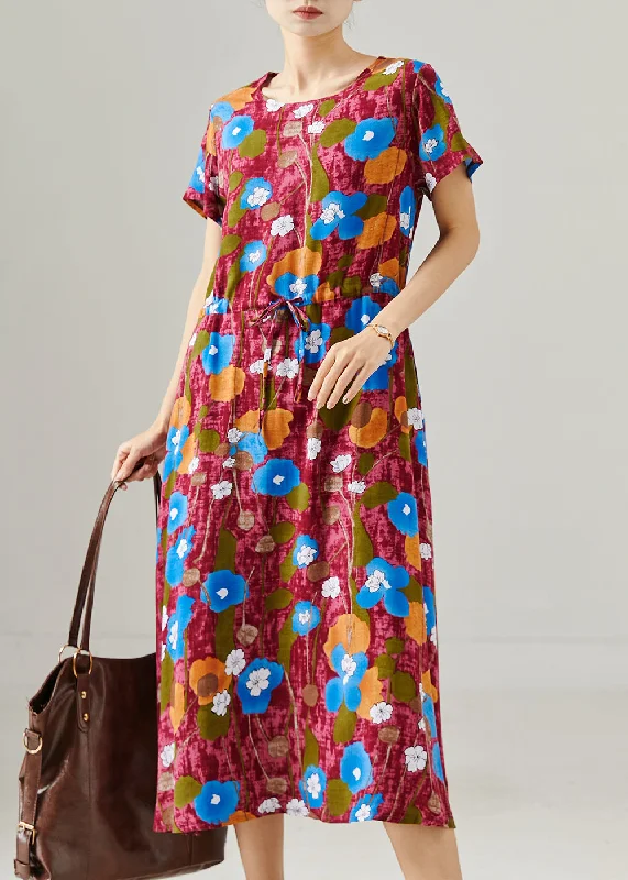 Weekend Deal trendy wrap dressRed Print Cotton Maxi Dresses Cinched Summer