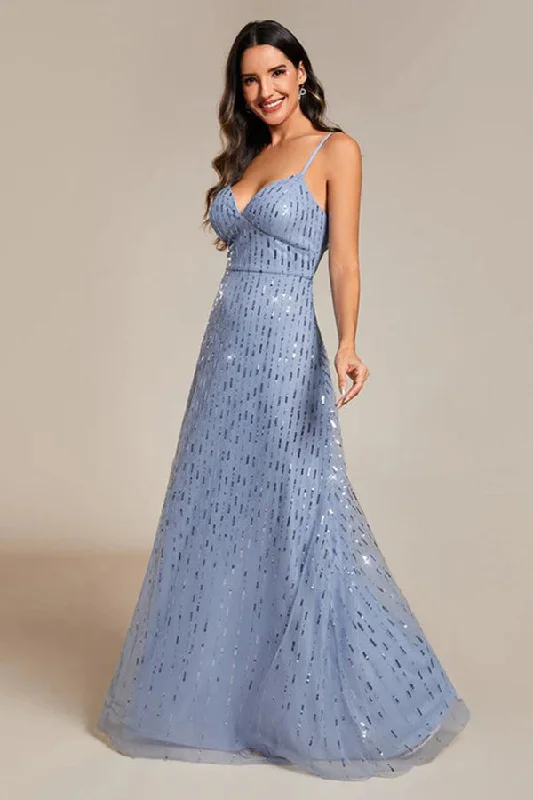 Deep Discounts denim dressA-Line Floor Length Glitter Dress CS0670