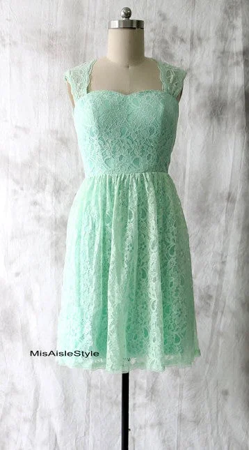 Members Only silk dressShort Mint Lace Bridesmaid Dress