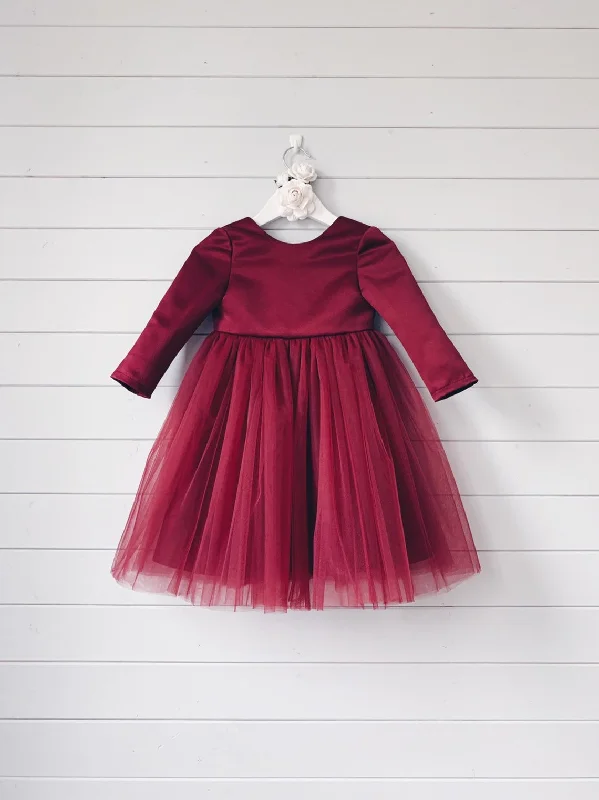 Midnight Sale casual shift dressLong Sleeve Burgundy Girls Birthday Party Dress