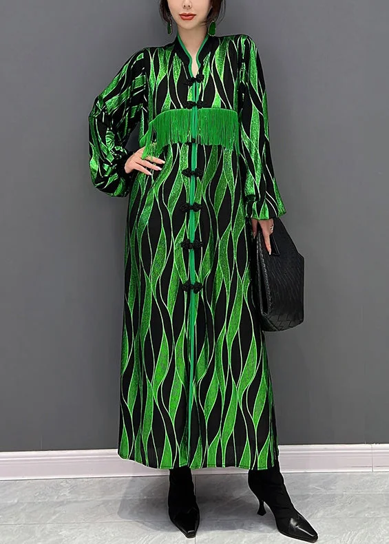 Today’s Deal tiered dressBoho Green V Neck Patchwork Tassel Button Velour Maxi Dresses Fall