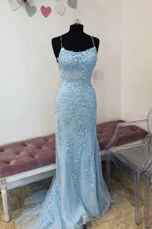 Daily Deals casual dressFitted Lace Up Back Light Blue Prom Dress