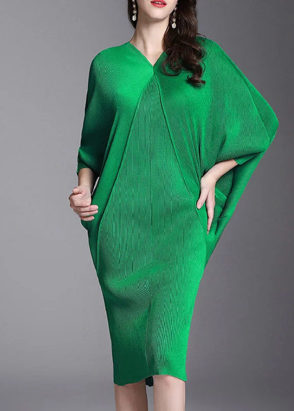 Epic Deals oversized dressBoho Green V-Neck Wrinkled Hip Dress Half Sleeve