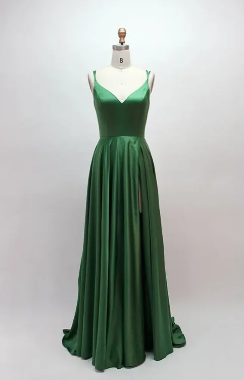 Super Deal relaxed fit dressSexy Slit Green Soft Satin Party Dress