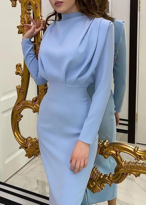 Exclusive Access form-fitting dressElegant Light Blue Wrinkled Patchwork Slim Fit Dress Fall Exclusive Access form-fitting dressElegant Light Blue Wrinkled Patchwork Slim Fit Dress Fall