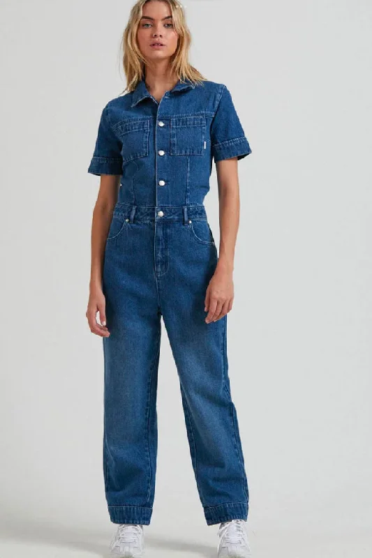 New Markdowns Afends Zuri Hemp Denim Jumpsuit Classic Blue