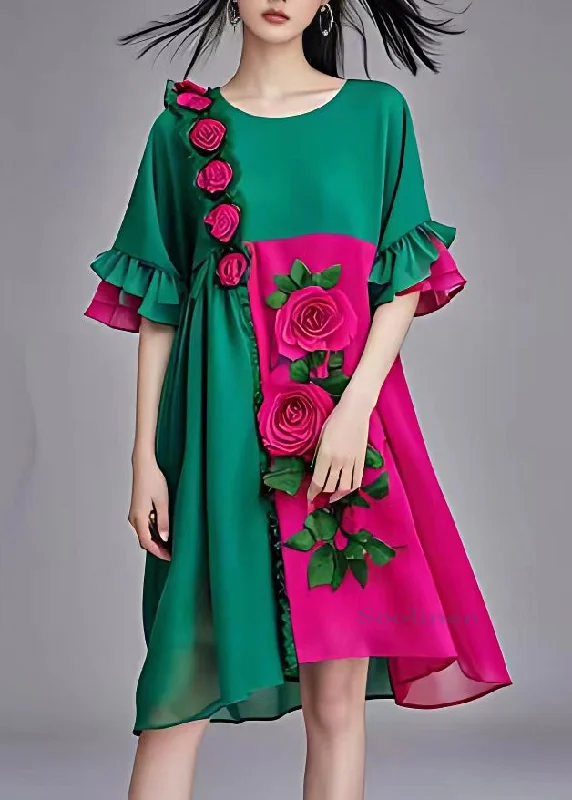 Act Fast elegant dressBoutique Colorblock Floral Chiffon Long Dresses Flare Sleeve