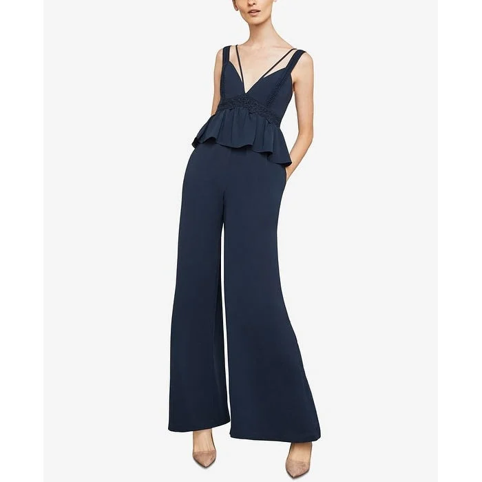 While Supplies Last BCBGMAXAZRIA Women's Wide Leg Peplum Jumpsuit Blue Size XX-Small