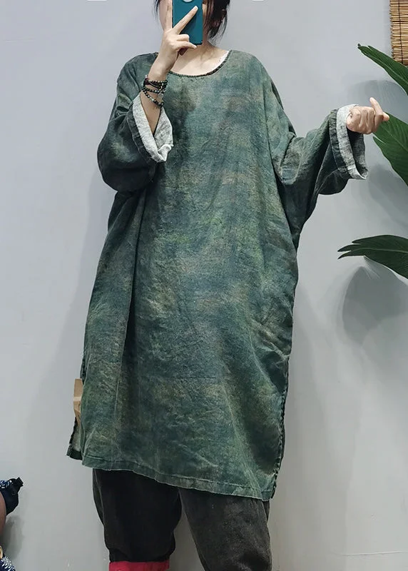 Special Savings sleek midi dressLoose Green O-Neck side open Linen Dresses Caftan Long Sleeve Special Savings sleek midi dressLoose Green O-Neck side open Linen Dresses Caftan Long Sleeve