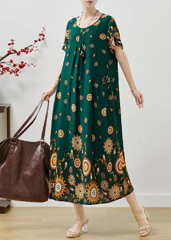 classic fit-and-flare dressClassy Green Oversized Print Cotton Maxi Dress Summer